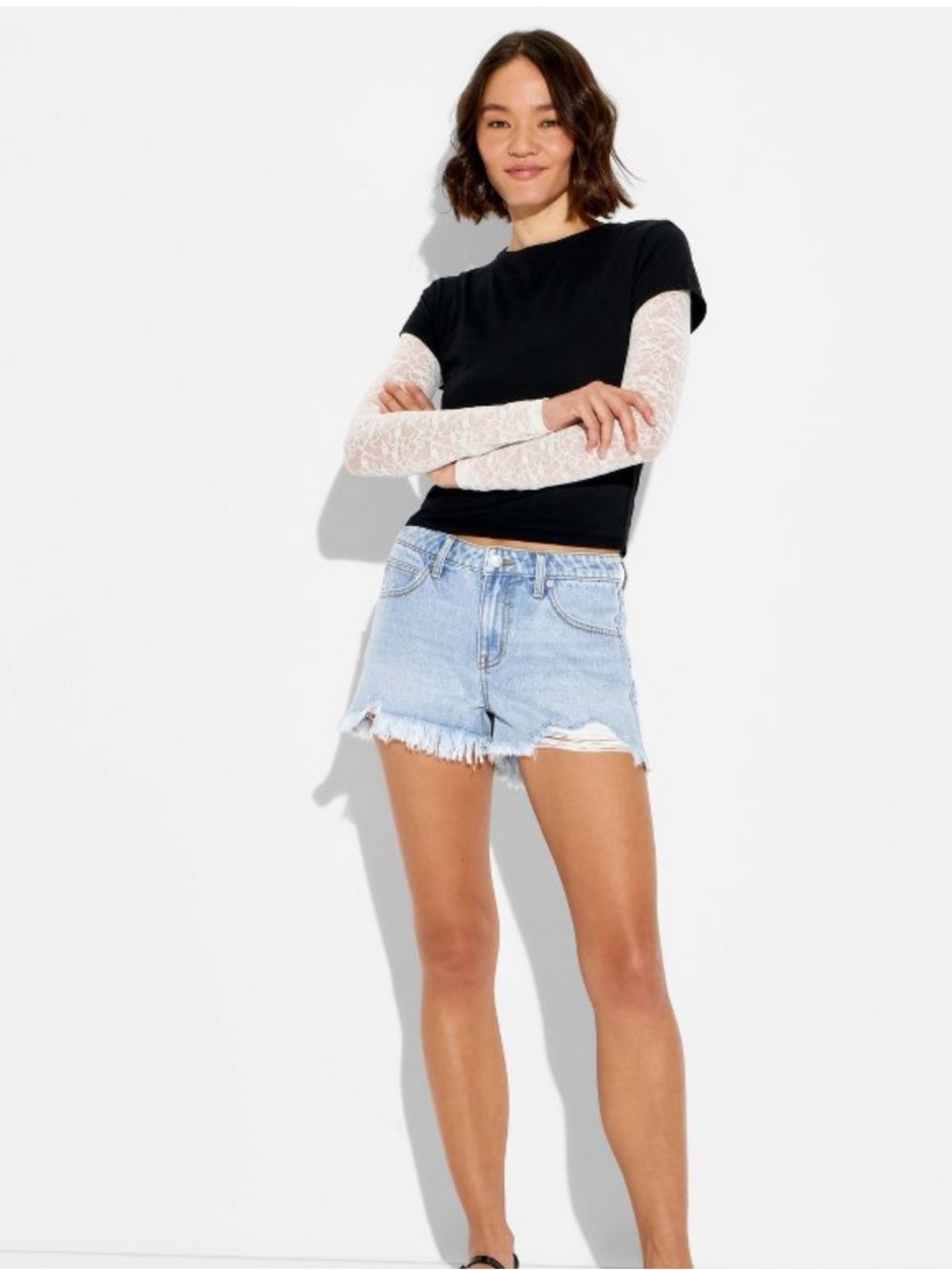 wild fable Denim cutoff mid-rise shorts from Wild Fable™ with raw, frayed hems